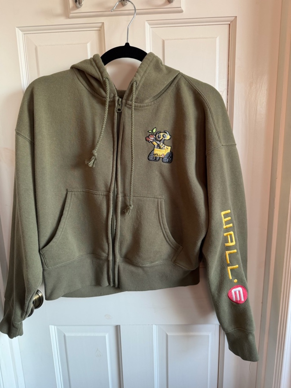 Olive Green Zip-Up Hoodie with Wall•E Embroidery
